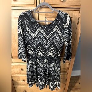 Lily Rose Navy Blue and Gray Long Sleeve Backless Mini Dress